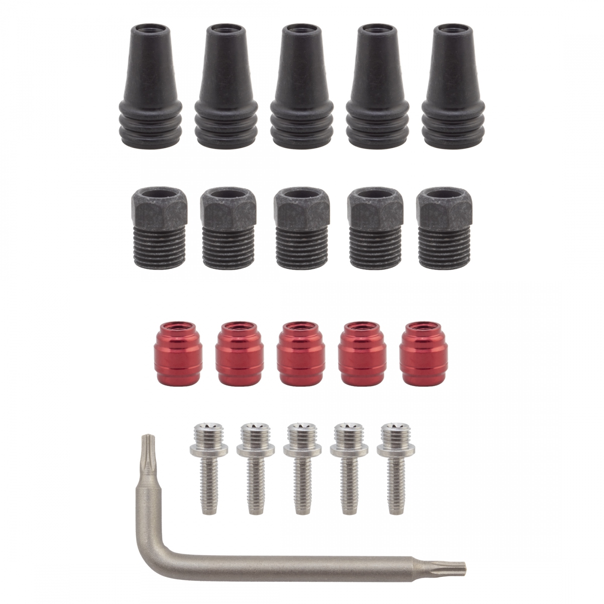 BRAKE DISC SRAM HOSE FITTING KIT 5eaBARBS/COMP NUTS/RD OLIVES/BOOTS/1 T8 WRENCH f/RED/FORCE/RIVAL AXS
